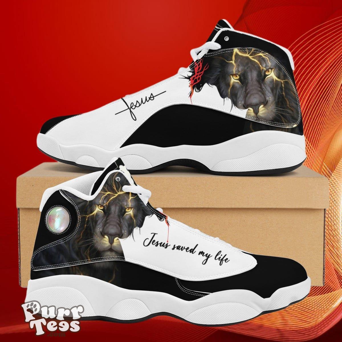 Jesus Saved My Life Lion Design High Top Custom Name Sneakers Air Jordan 13 Unique Gift For Men And Women Product Photo 1
