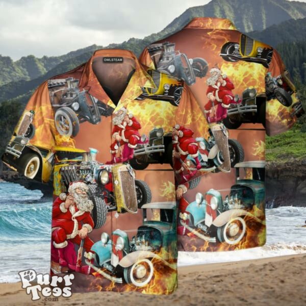 Santa’s Hot Rod Is On Fire Hawaiian Shirt Unique Gift For Men And Women Product Photo 1