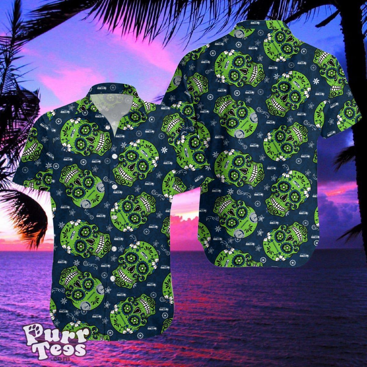Seattle Seahawks SKull Hawaiian Shirt And Shorts Best Gift For Men And Women Product Photo 2