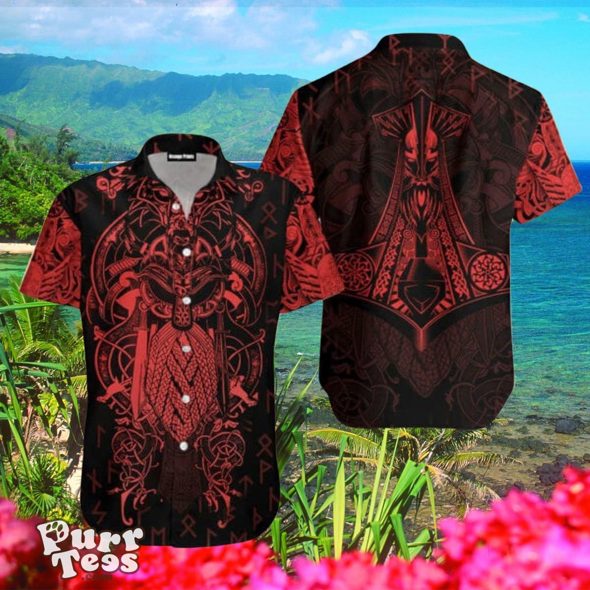 Vikings The Raven Red of Odin Hawaiian Shirt Best Gift For Men Women Product Photo 1
