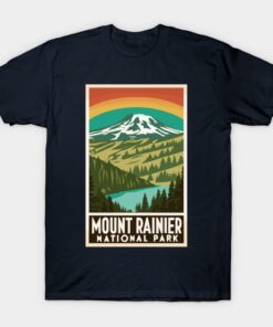 A Vintage Travel Art of the Mount Rainier National Park - Washington - US T-Shirt - T-Shirt - Black