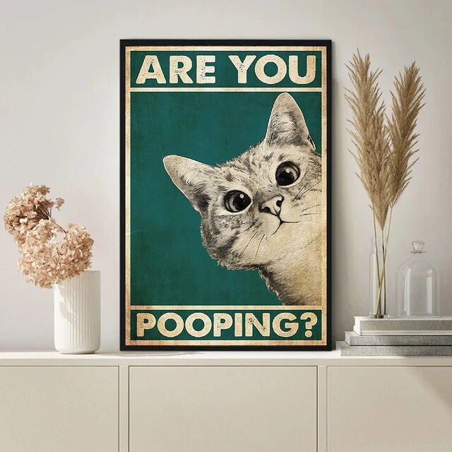 Are You Pooping Poster Bathroom Funny Bathroom Sign Canvas Prints style: Portrait Canvas, color: White