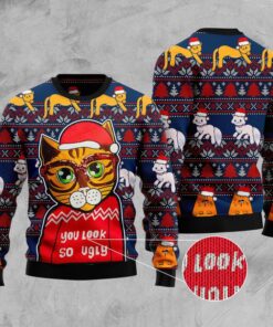 Cat You Look So Ugly Ugly Christmas Sweater - Sweater - Full