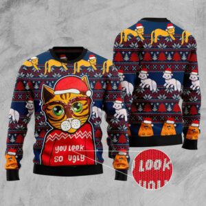 Cat You Look So Ugly Ugly Christmas Sweater - Sweater - Full