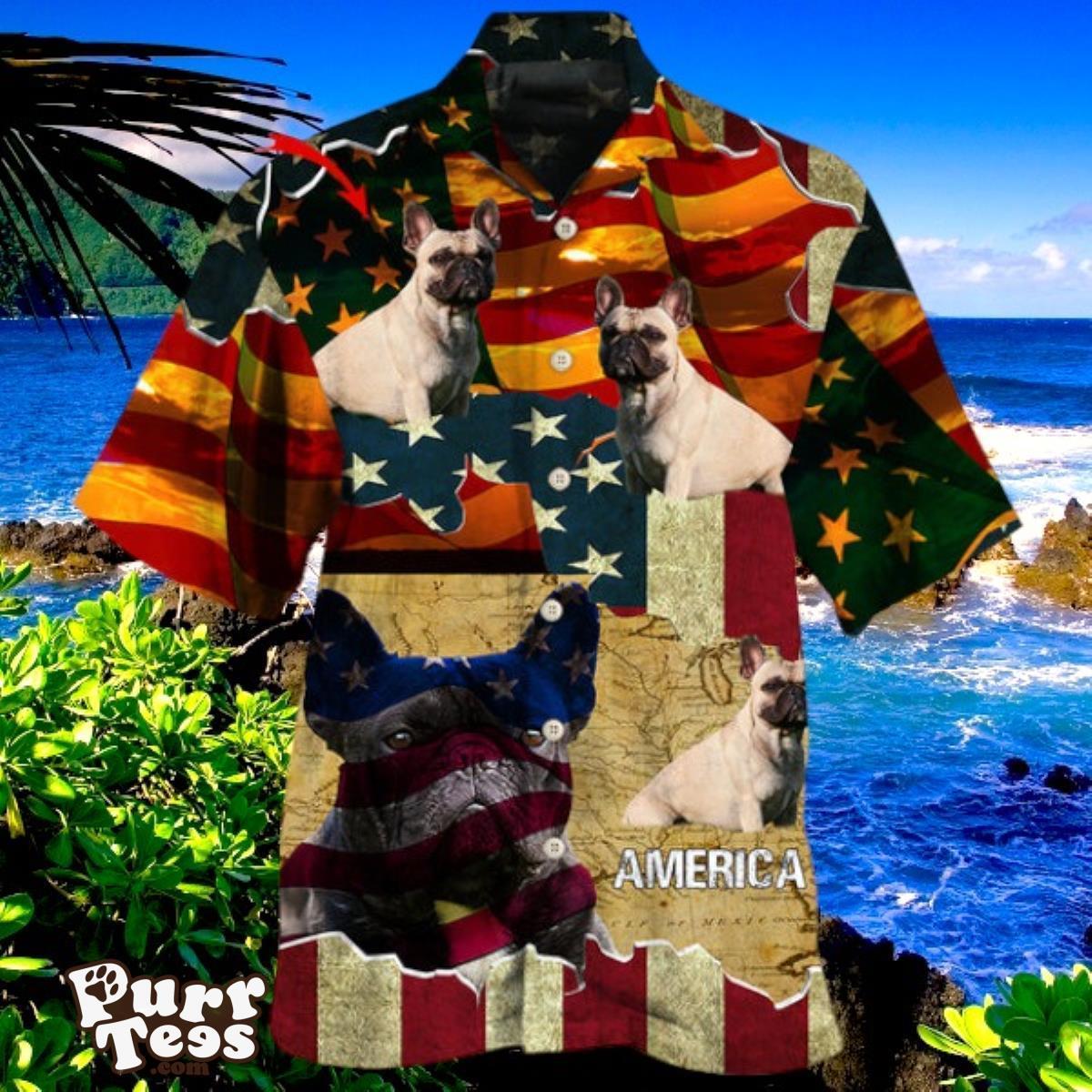 French Bulldog America Sunset Style Custom Photo Hawaiian Shirt Unique Gift Product Photo 1