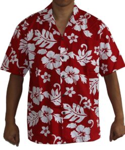 Men's Classic Hibiscus Christmas Red Hawaiian Shirt - Hawaiian Shirt - Red