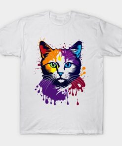 Multicolor cat T-Shirt - T-Shirt - White