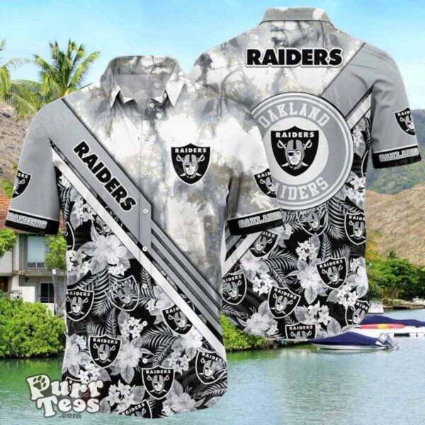 NFL Las Vegas Raiders Hawaiian Shirt Graphic Tropical Pattern New Trend Summer Product Photo 1