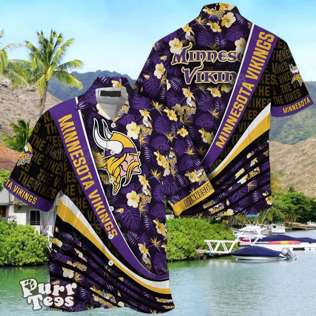 NFL Minnesota Vikings Football With Tropical Flower Pattern Hawaiian Shirt For Fans Product Photo 1