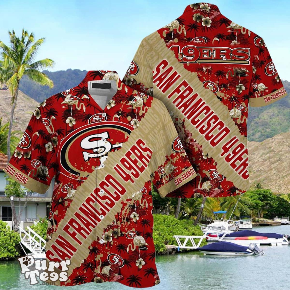 NFL San Francisco 49ers Hawaiian Shirt With Tropical Pattern Flamingo Printed Unique Gift For Fans Product Photo 1