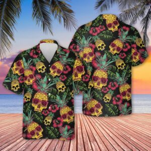 Pineapple Skull Black Hawaiian Shirt - Hawaiian Shirt - Full