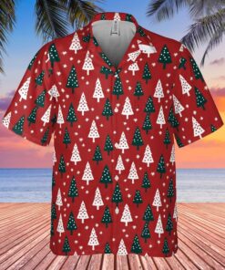 Red Christmas Tree Hawaiian Style Shirt - Hawaiian Shirt - Red