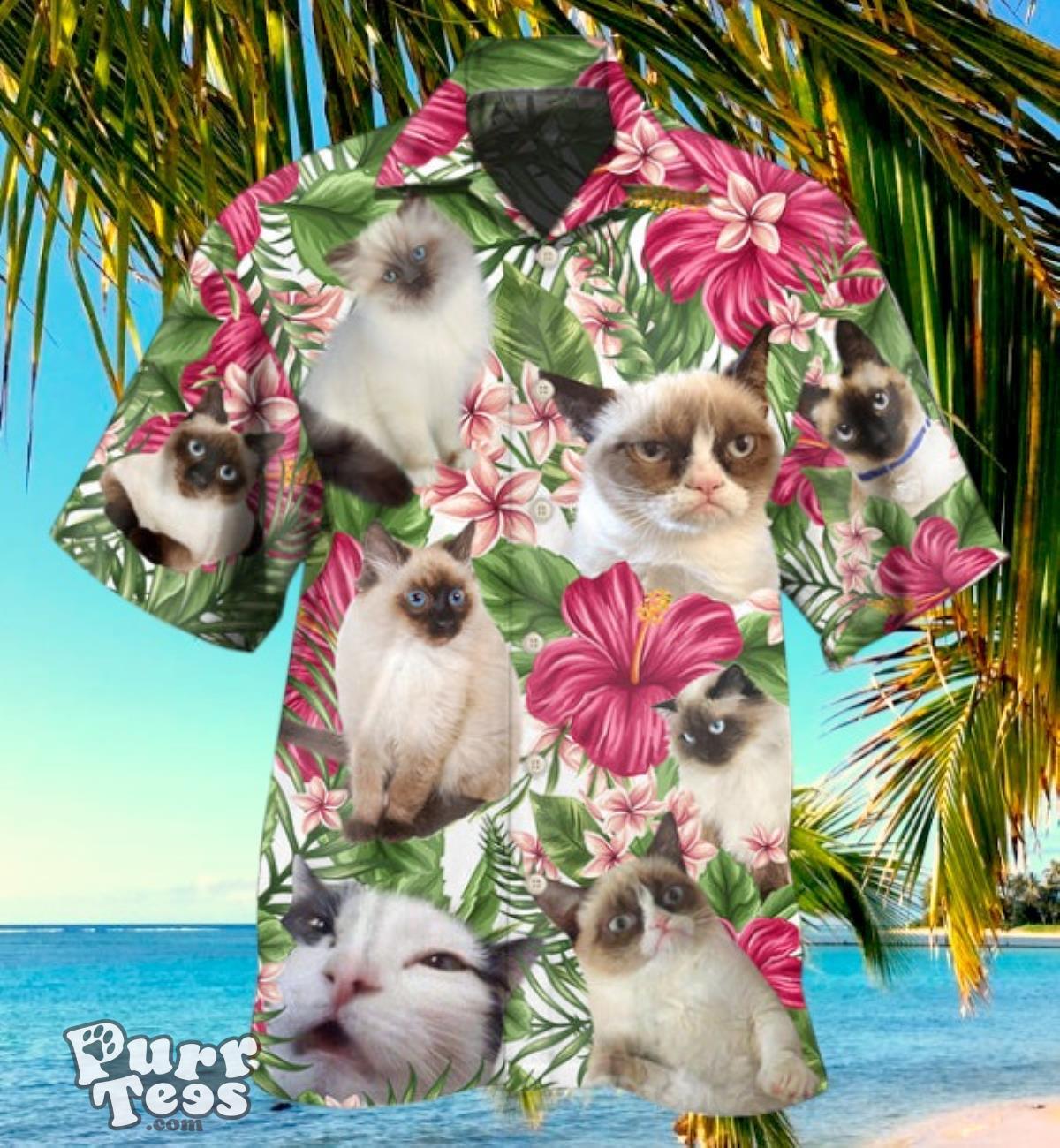 Siamese Cat Tropical Floral Hawaiian Shirt Unique Gift Product Photo 1