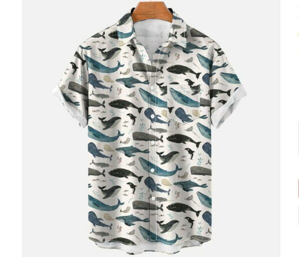 Summer Shirts For Men Sea Animals Seahorse Fish 3d Loose Hawaiian Shirt - Hawaiian Shirt - White