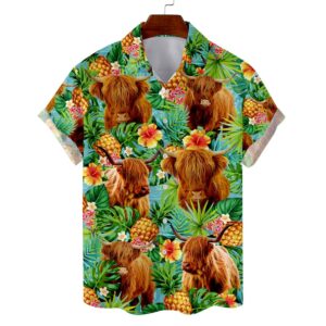 Tropical Highland Cow Hawaiian Shirts for Men Women - Hawaiian Shirt - Full