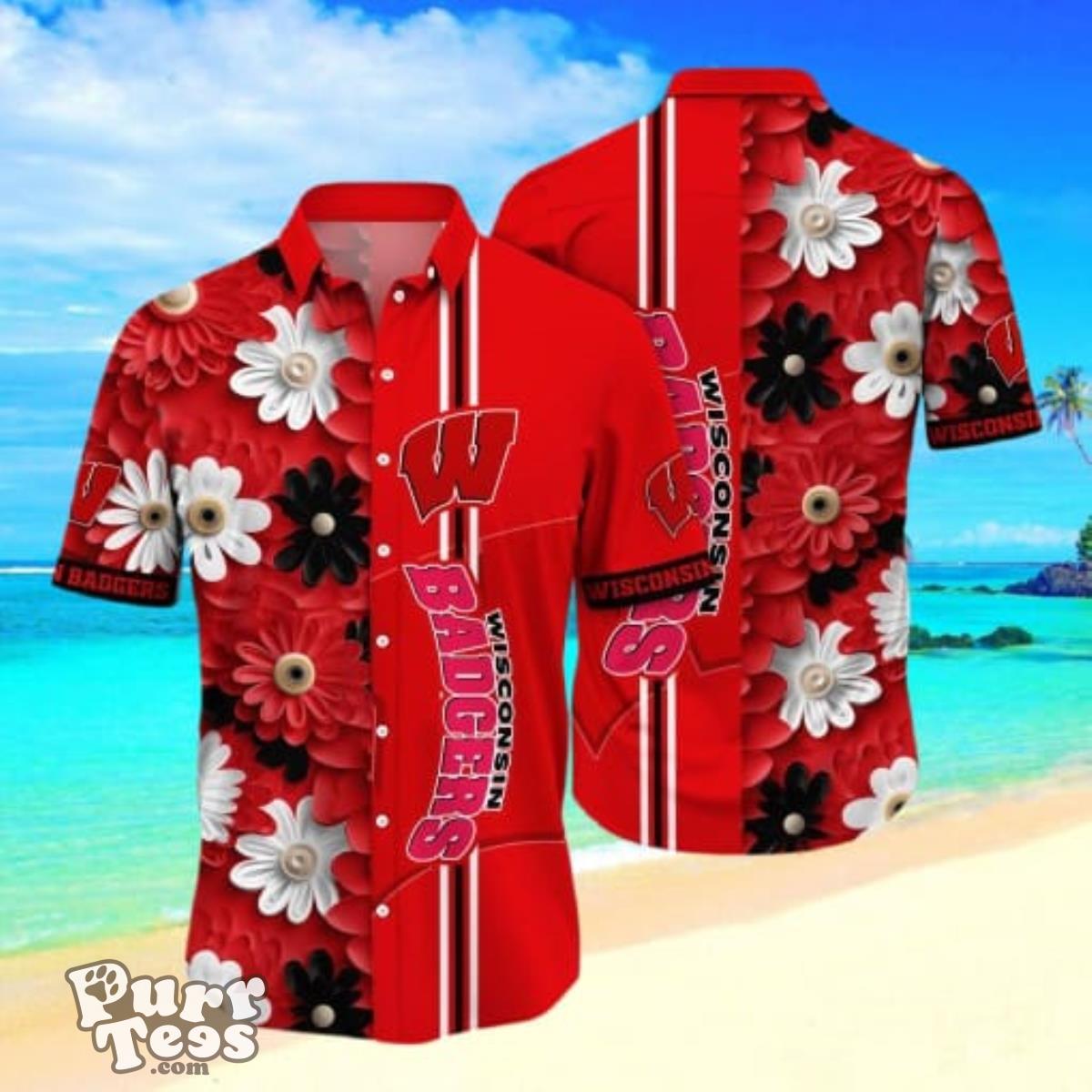 Wisconsin Badgers Flower Hawaii Shirt Gift For Men And Women Product Photo 1