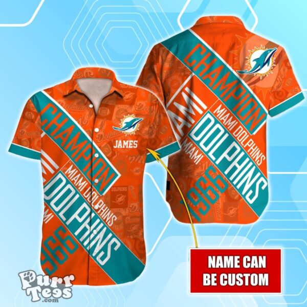 Miami Dolphins NFL Champion Hawaiian Shirt Custom Name Product Photo 1