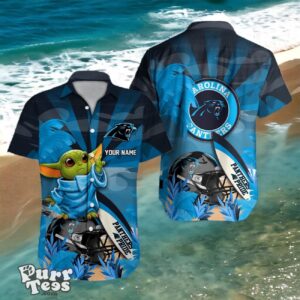 Carolina Panthers Hawaiian Shirt Baby Yoda 3D Custom Name Product Photo 1