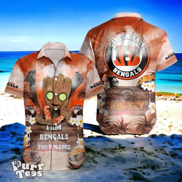 Cincinnati Bengals NFL Baby Groot Hawaiian Shirt Custom Name Product Photo 1