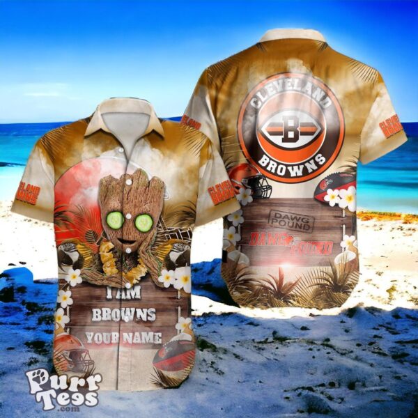 Cleveland Browns NFL Baby Groot Hawaiian Shirt Custom Name Product Photo 1