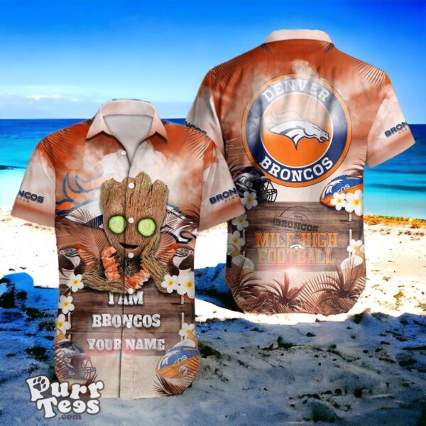 Denver Broncos NFL Baby Groot Hawaiian Shirt Custom Name Product Photo 1