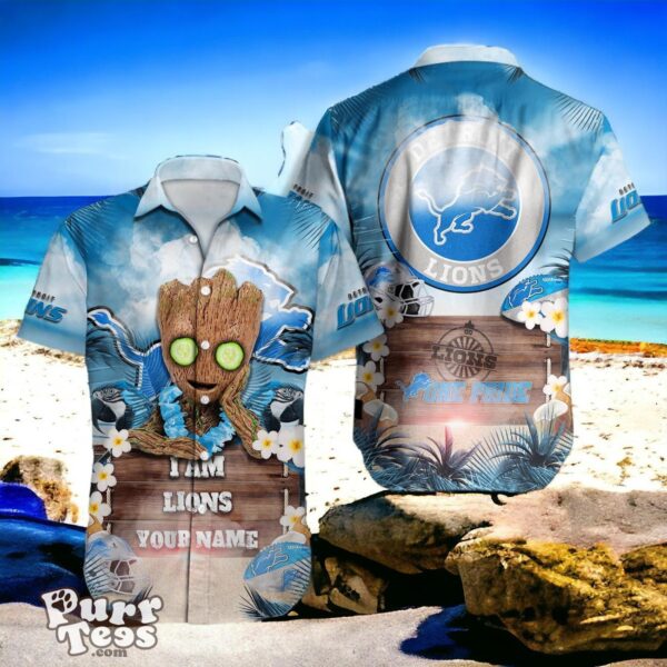 Detroit Lions NFL Baby Groot Hawaiian Shirt Custom Name Product Photo 1