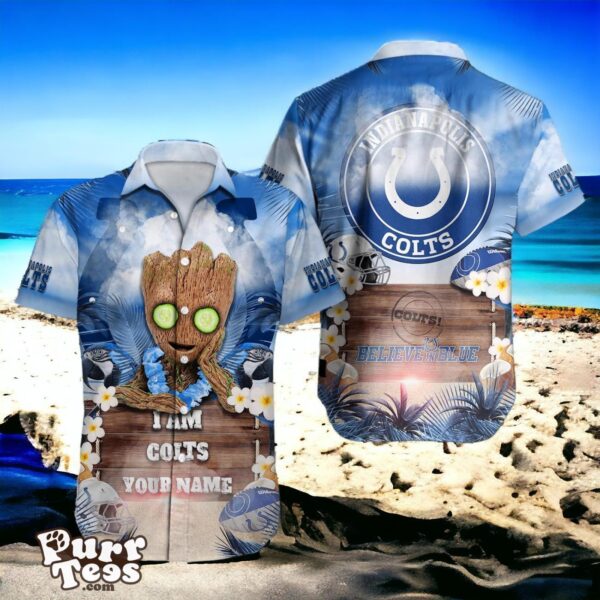 Indianapolis Colts NFL Baby Groot Hawaiian Shirt Custom Name Product Photo 1