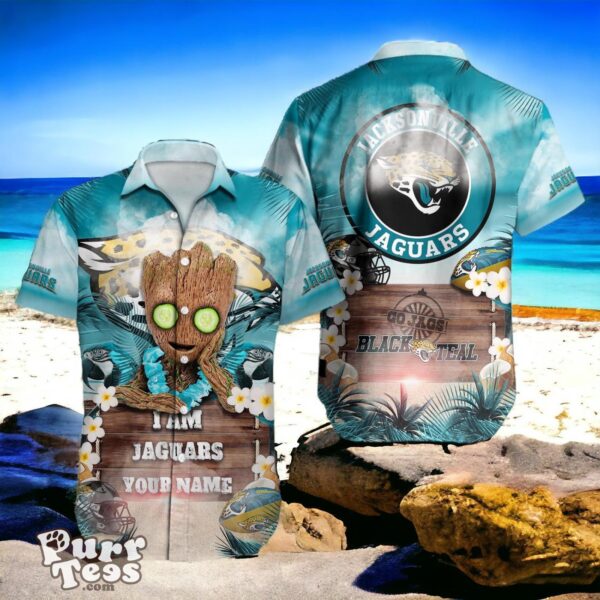 Jacksonville Jaguars NFL Baby Groot Hawaiian Shirt Custom Name Product Photo 1