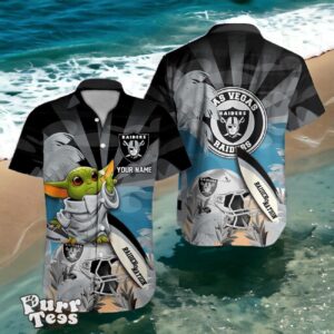 Las Vegas Raiders Hawaiian Shirt Baby Yoda 3D Custom Name Product Photo 1