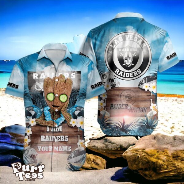 Las Vegas Raiders NFL Baby Groot Hawaiian Shirt Custom Name Product Photo 1