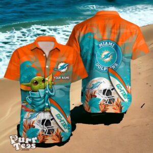 Miami Dolphins Hawaiian Shirt Baby Yoda 3D Custom Name Product Photo 1