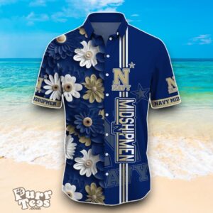 Navy Midshipmen NCAA3 Flower Hawaiian Shirt Best Design For Fans Product Photo 2