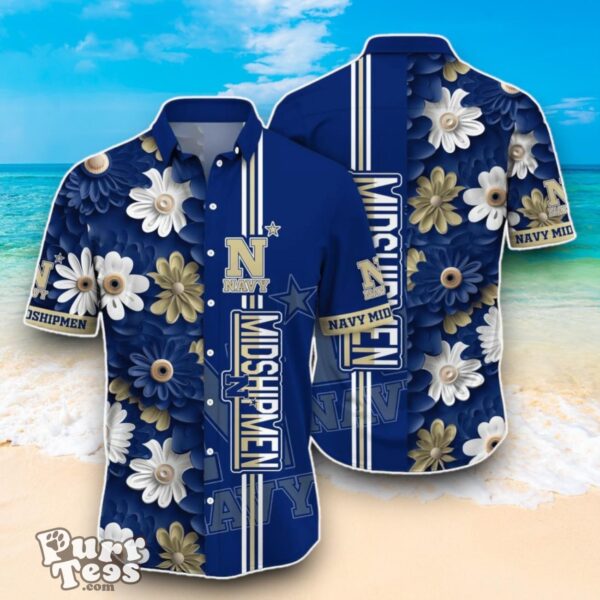 Navy Midshipmen NCAA3 Flower Hawaiian Shirt Best Design For Fans Product Photo 1