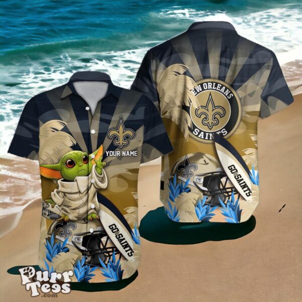 New Orleans Saints Hawaiian Shirt Baby Yoda 3D Custom Name Product Photo 1