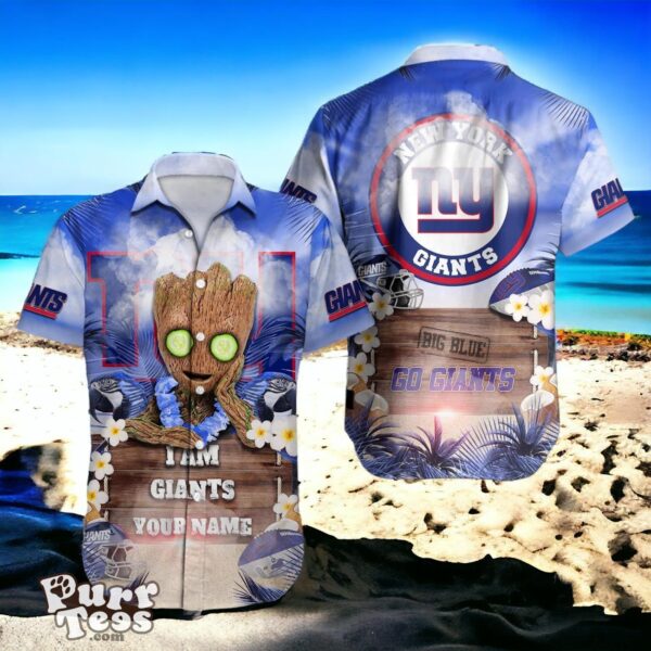 New York Giants NFL Baby Groot Hawaiian Shirt Custom Name Product Photo 1