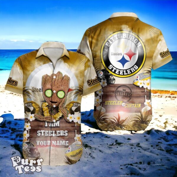 Pittsburgh Steelers NFL Baby Groot Hawaiian Shirt Custom Name Product Photo 1