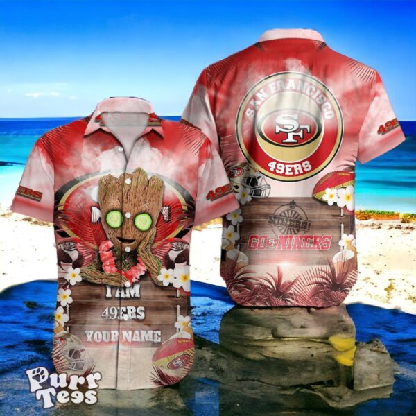 San Francisco 49ers NFL Baby Groot Hawaiian Shirt Custom Name Product Photo 1