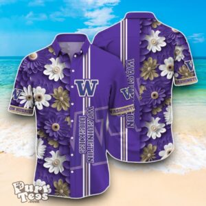 Washington Huskies NCAA1 Flower Hawaiian Shirt Best Design For Fans Product Photo 1