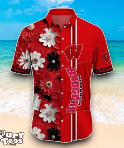 Wisconsin Badgers NCAA1 Flower Hawaiian Shirt Best Design For Fans Product Photo 2
