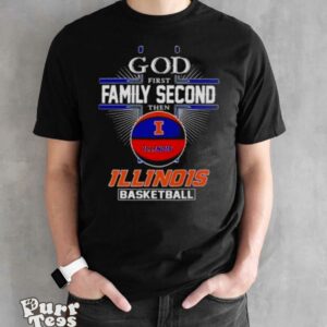 2024 Ncaa God First Family Second Then Illinois Fighting Illini Basketball T shirt - Black Unisex T-Shirt