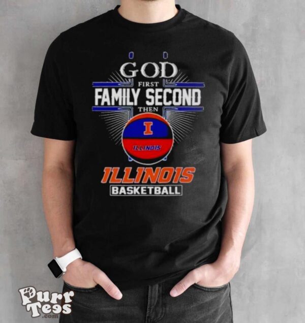 2024 Ncaa God First Family Second Then Illinois Fighting Illini Basketball T shirt - Black Unisex T-Shirt