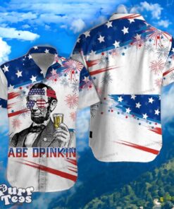 4th Of July Hawaiian Shirt Unique Gift For Men And Women Abe Drinking Product Photo 1