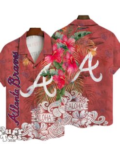 Atlanta Braves Aloha Hibiscus Flowers Pattern Hawaiian Shirt Product Photo 1