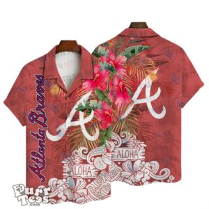 Atlanta Braves Aloha Hibiscus Flowers Pattern Hawaiian Shirt Product Photo 1