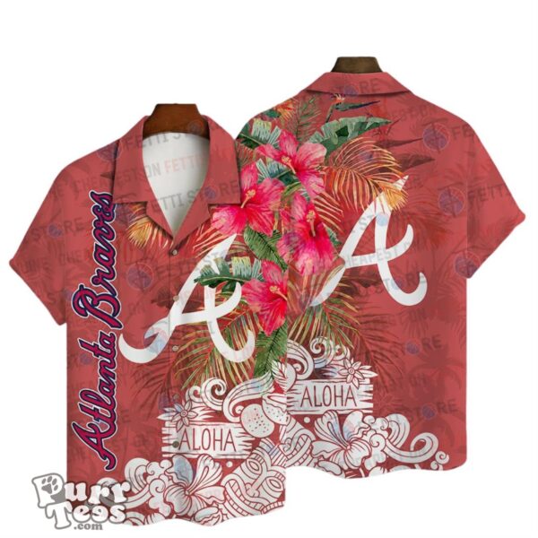 Atlanta Braves Aloha Hibiscus Flowers Pattern Hawaiian Shirt Product Photo 1