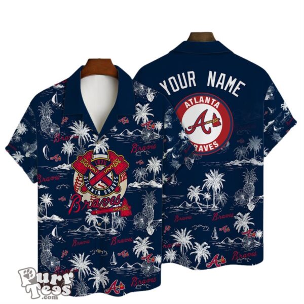 Atlanta Braves Baseball Pattern Vintage Hawaiian Shirt Custom Name Product Photo 1