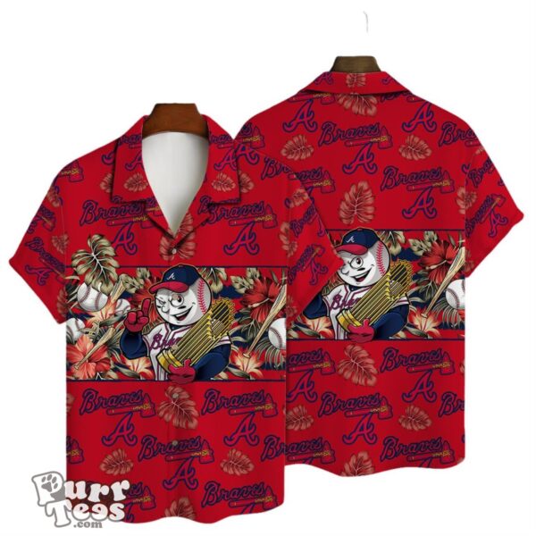 Atlanta Braves Mascot And Leaves Tropical Pattern Hawaiian Shirt Product Photo 1