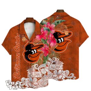 Baltimore Orioles Aloha Hibiscus Flowers Pattern Hawaiian Shirt Product Photo 1