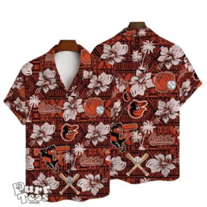 Baltimore Orioles Hibiscus Pattern Vintage Hawaiian Shirt Product Photo 1