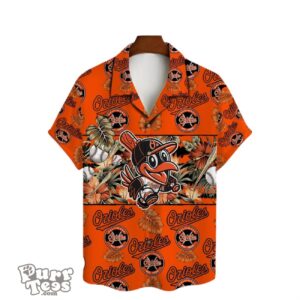 Baltimore Orioles Mascot And Leaves Tropical Pattern Hawaiian Shirt Product Photo 2
